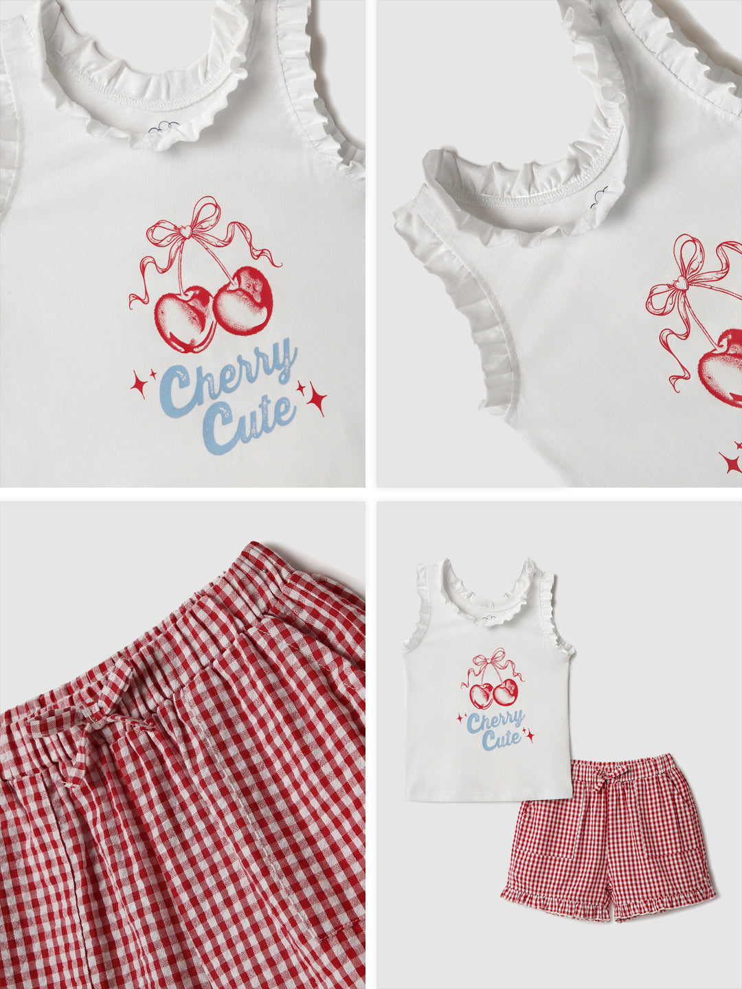 Nautinati Pink & White Graphic Printed T-shirts and Chequered Shorts for Infant Girls
