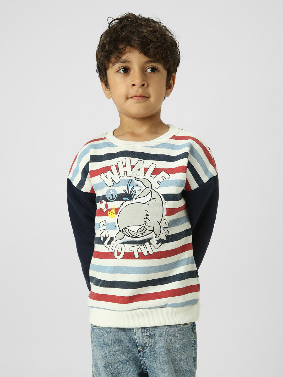 Boys Striped Drop Shoulder Winter Sweatshirt