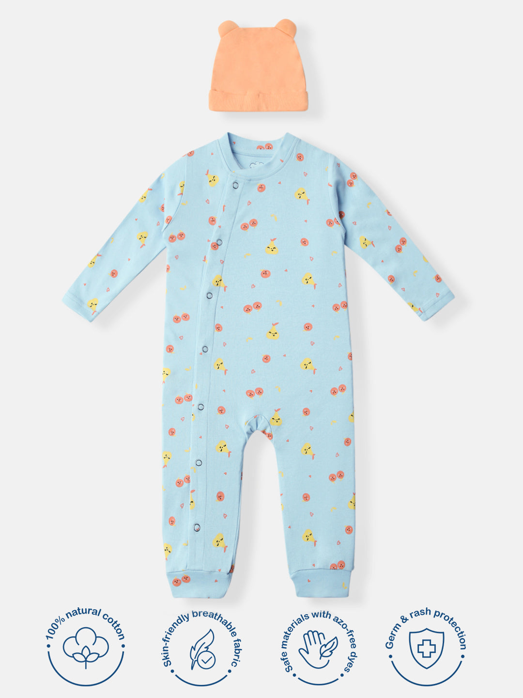 Nautinati Infants Interlock Cotton All-over Printed Sleepsuit With Beanie