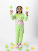 Nautinati Girls' Light Green Fleece Combo Set of Dino Printed Sweatshirt and Solid Joggers