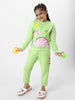 Nautinati Girls' Light Green Fleece Combo Set of Dino Printed Sweatshirt and Solid Joggers