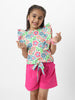 Nautinati Girls' Pink Combo Set of Floral Printed Sleeveless Top with Matching Belt and Solid Shorts