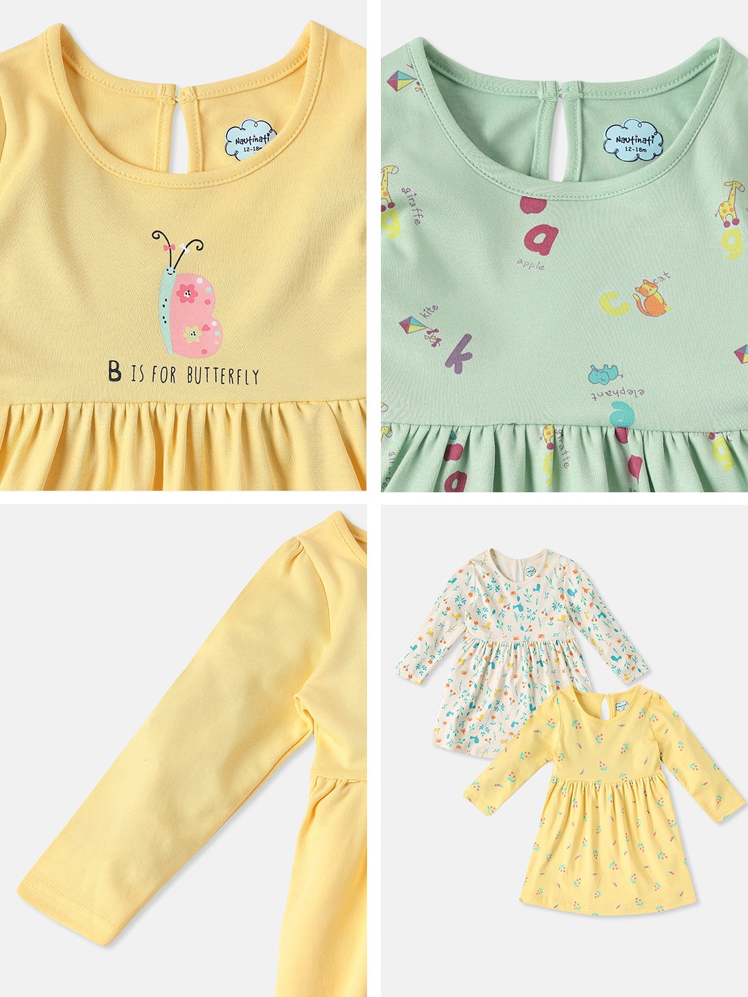 Nautinati Infants Alphabet Print Soft Cotton Pack of 2 Dresses