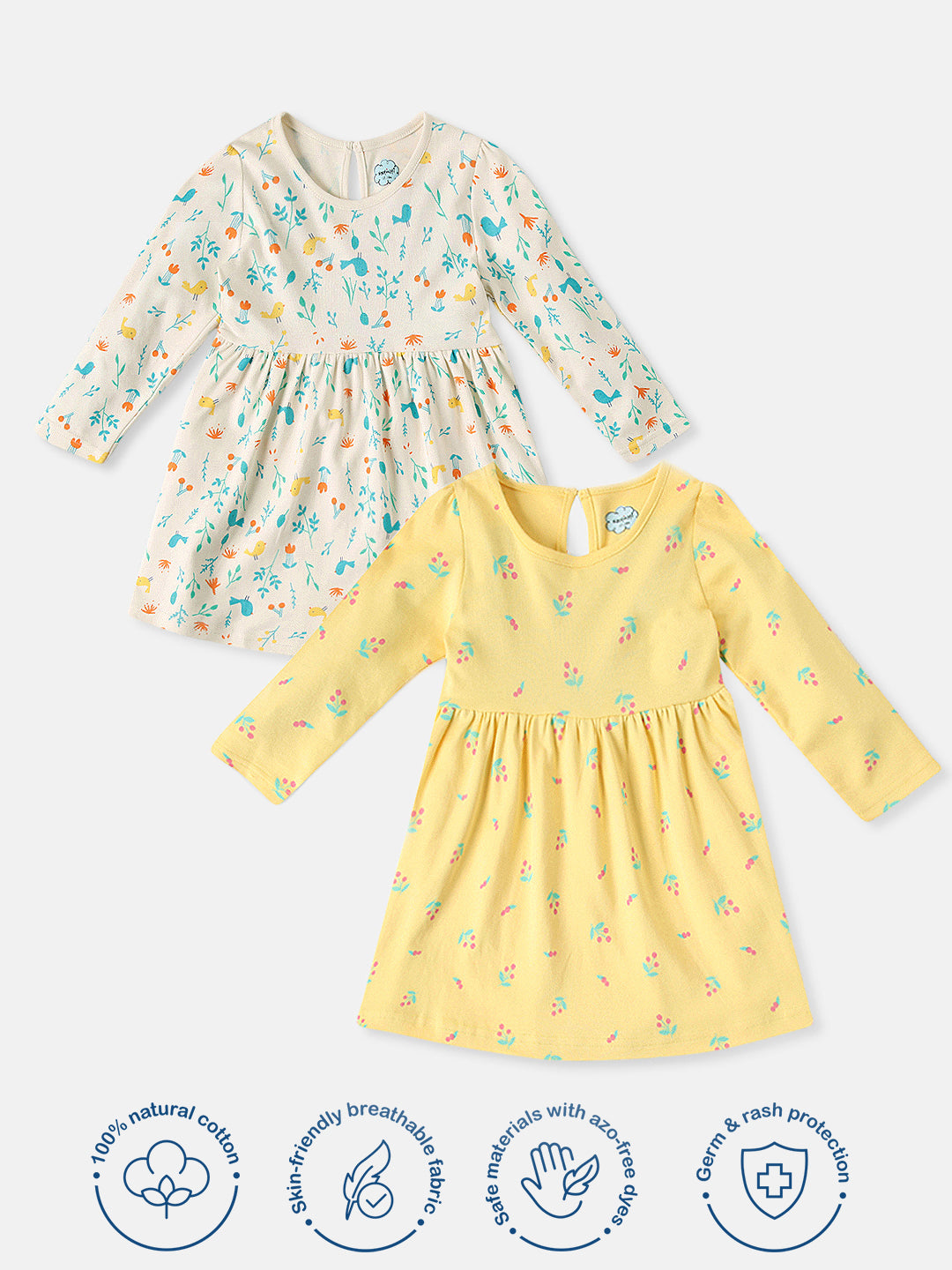 Nautinati Infants All Over Print Soft Cotton Pack of 2 Frocks