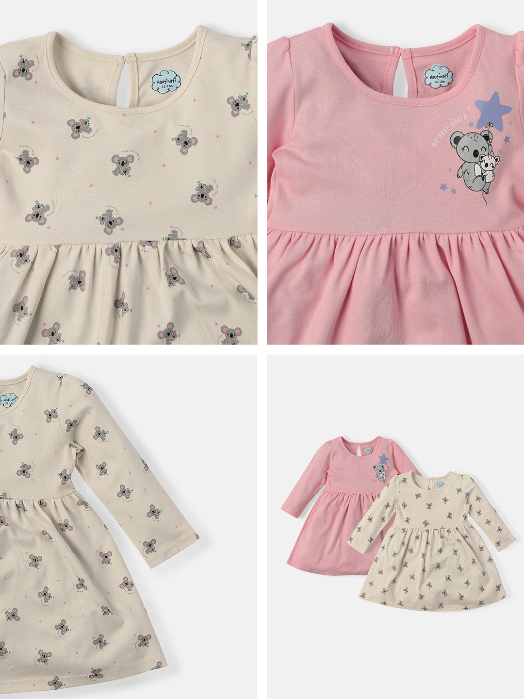 Nautinati Infants Mouse Print Soft Cotton Pack of 2 Dresses