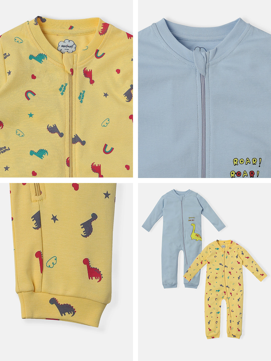 Nautinati Infants Dinosaur Print 100% Cotton Pack of 2 Sleepsuit