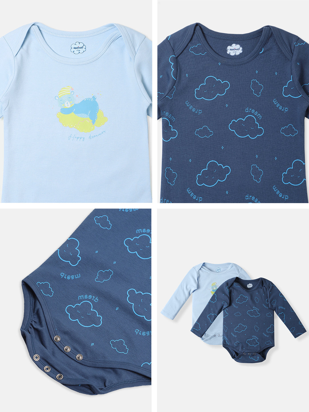 Nautinatis Infants Cotton Interlock Pack of 2 Cloud Print Onesie