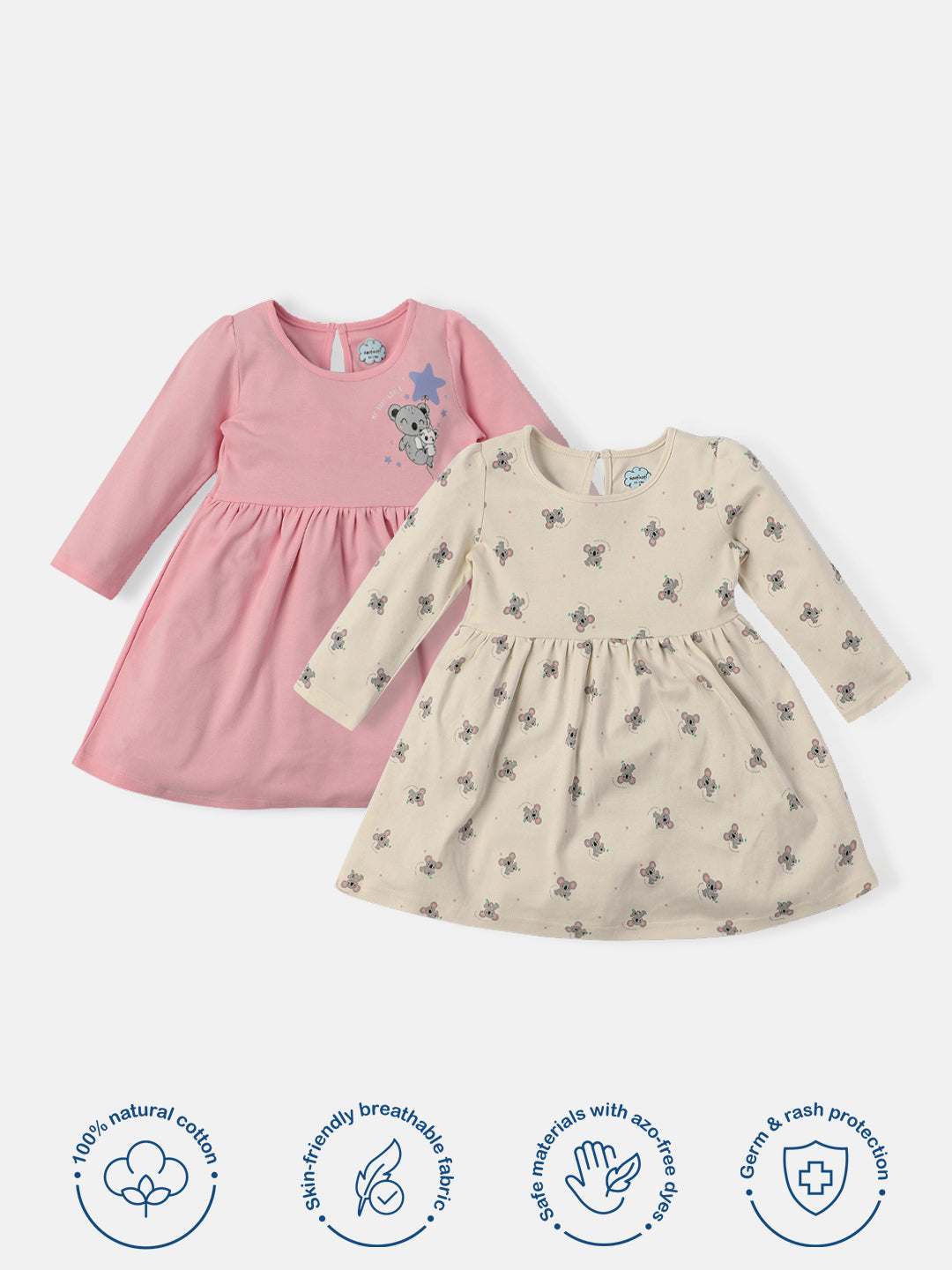 Nautinati Infants Mouse Print Soft Cotton Pack of 2 Dresses