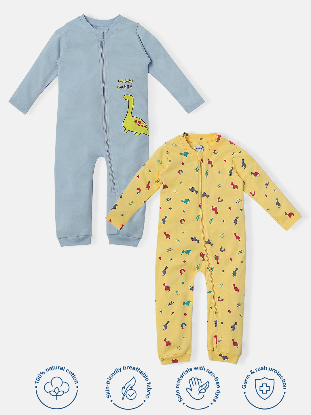 Nautinati Infants Dinosaur Print 100% Cotton Pack of 2 Sleepsuit