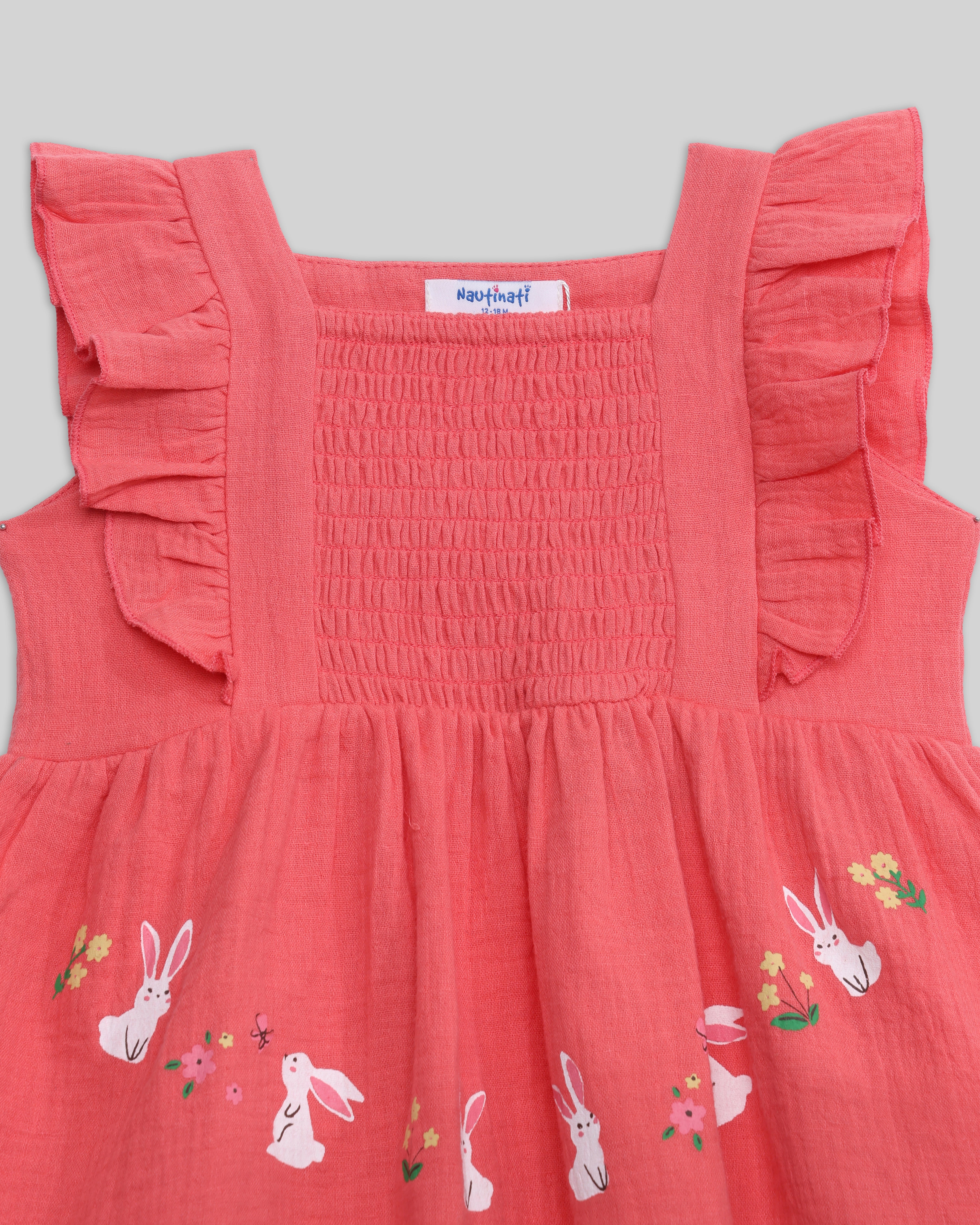 Nautinati Pink Printed Frock Set For Infant Girls