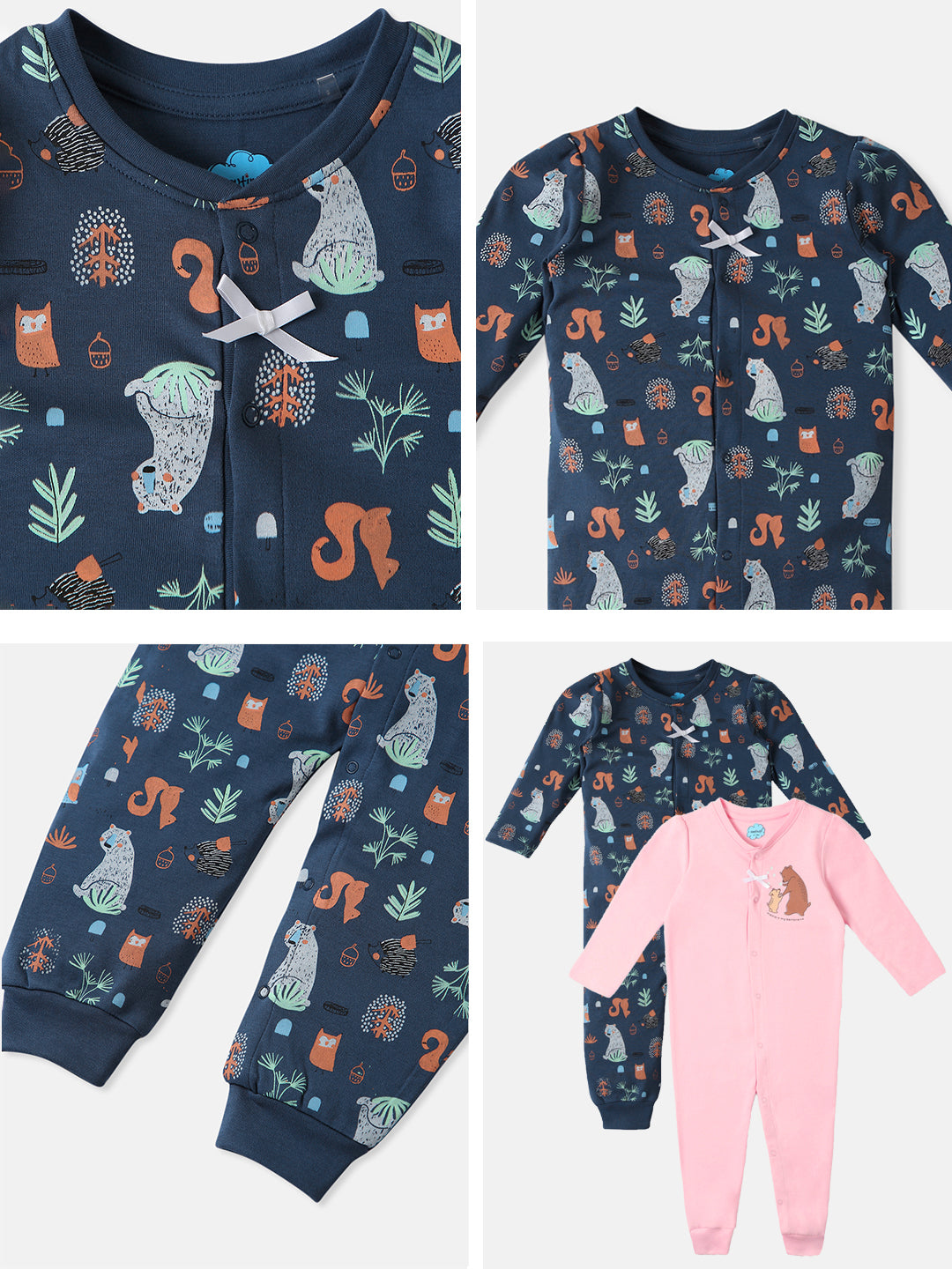 Nautinati Infants Interlock Cotton Forest Print Pack of 2 Sleepsuit