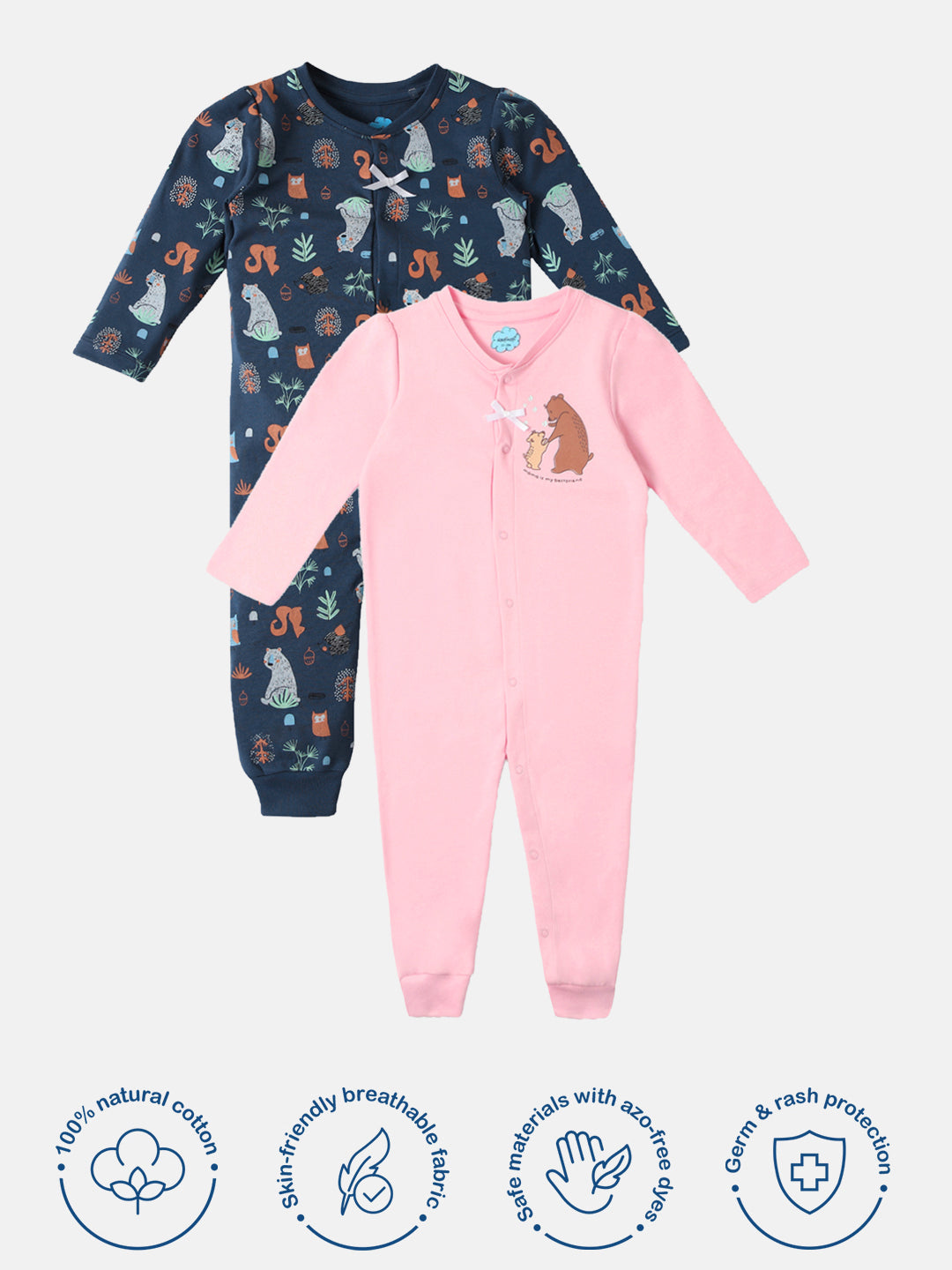 Nautinati Infants Interlock Cotton Forest Print Pack of 2 Sleepsuit