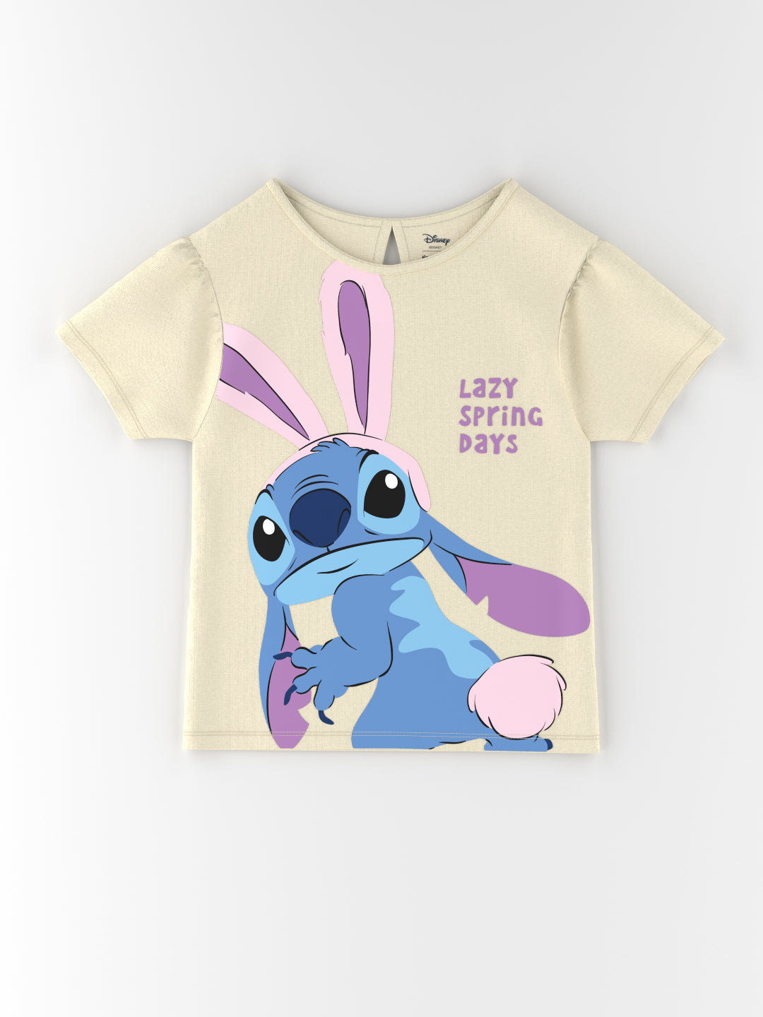 Nautinati Cotton Off-white Lilo and Stitch Print T-shirt for Girls