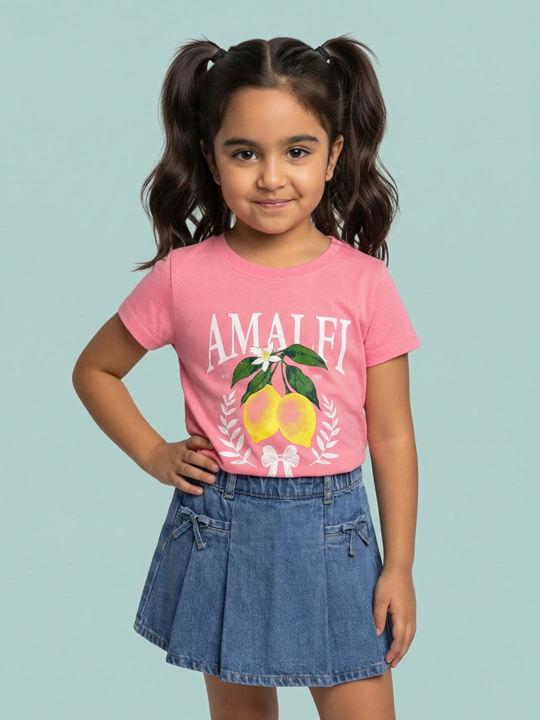 Nautinati Girls' 100% Cotton Crew Neck Amalfi Varsity Placement Print T-shirt