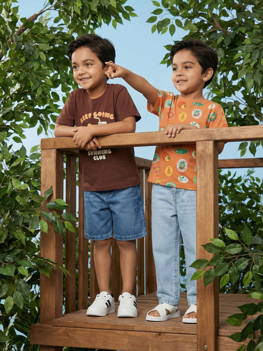 Nautinati Boys' 100% Cotton Pack of 2 All-over & Chest Fruit Print Crew Neck T-shirts