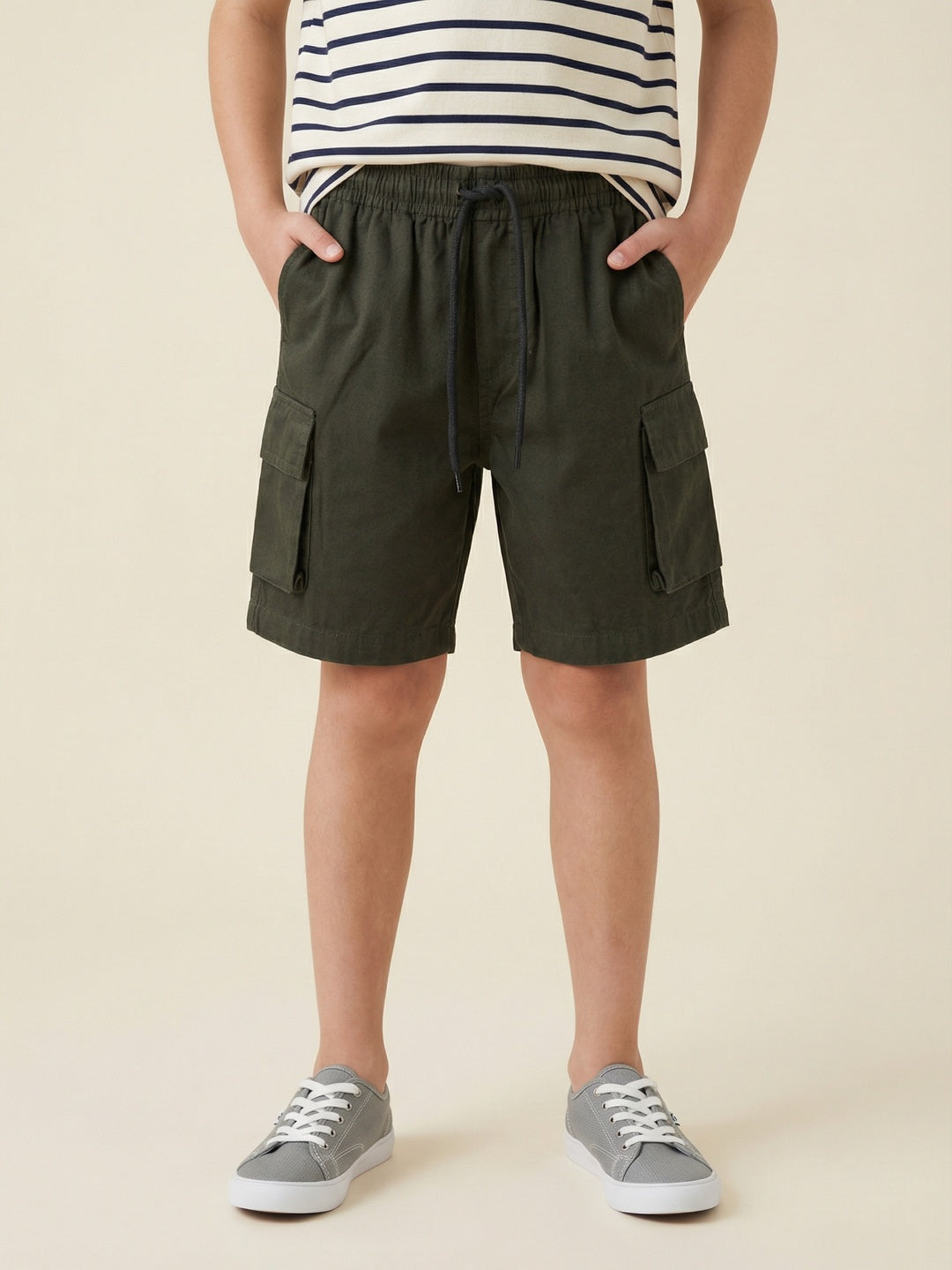 Nautinati Boys 100% Cotton Woven Solid Multi-pocket Cargo Shorts