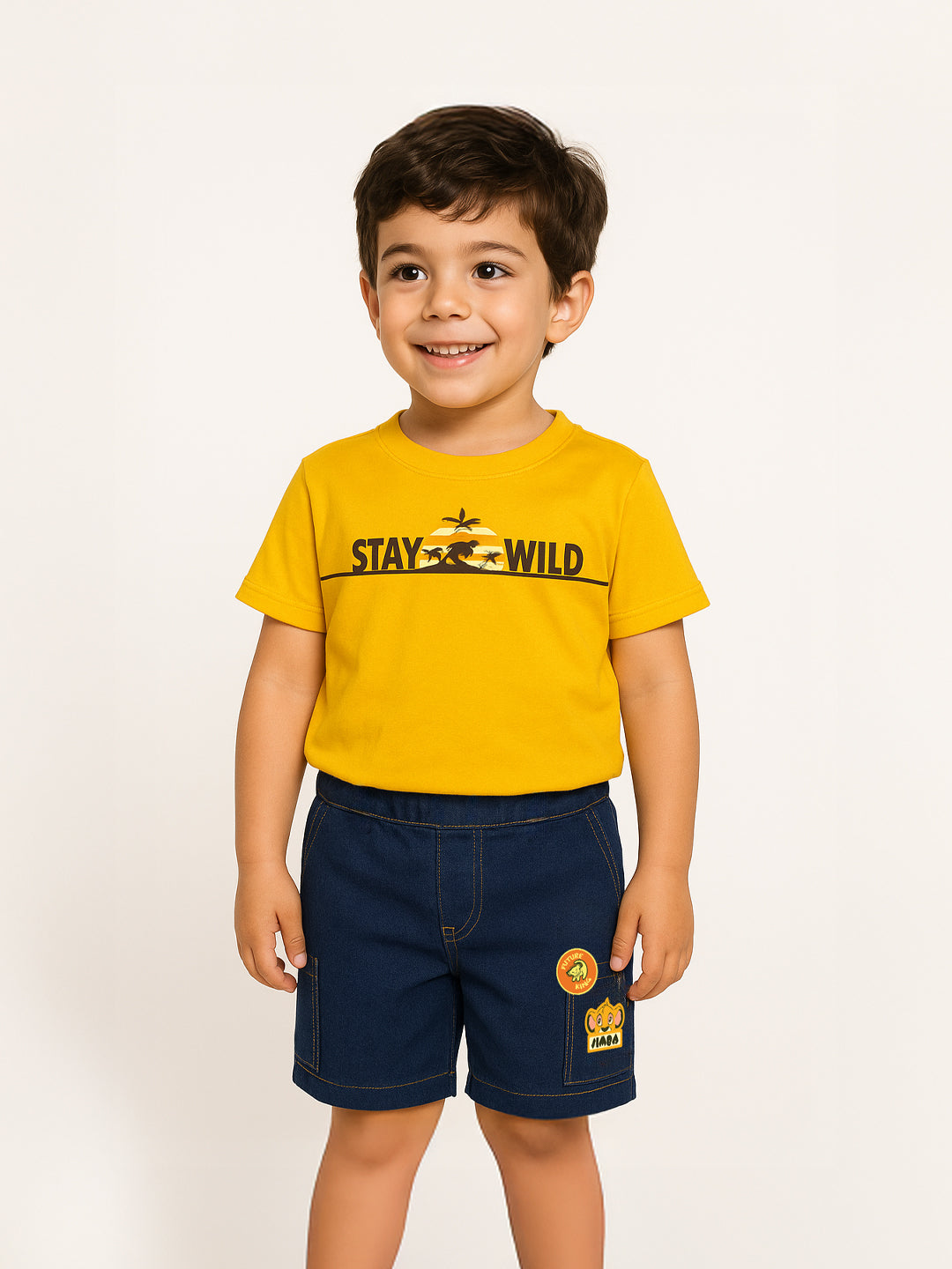 Nautinati Multicolour Graphic Printed Shirt and Denim Shorts Set for Boys