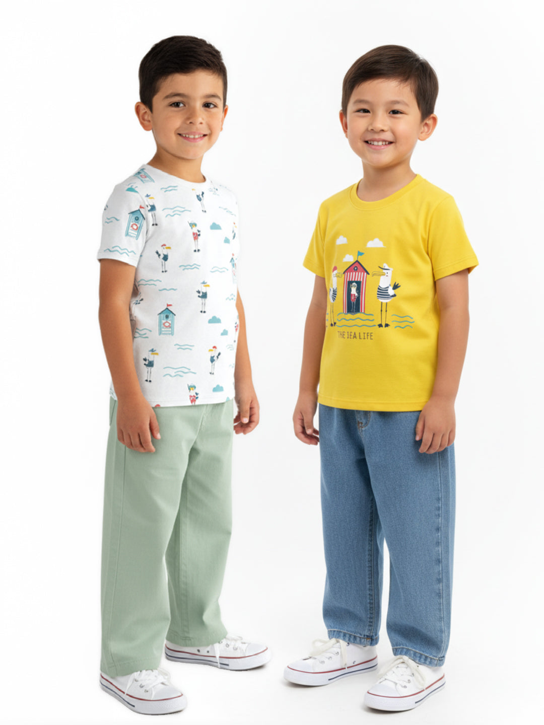 Nautinati Boys' Pack of 2 Cotton Sea-themed T-shirts