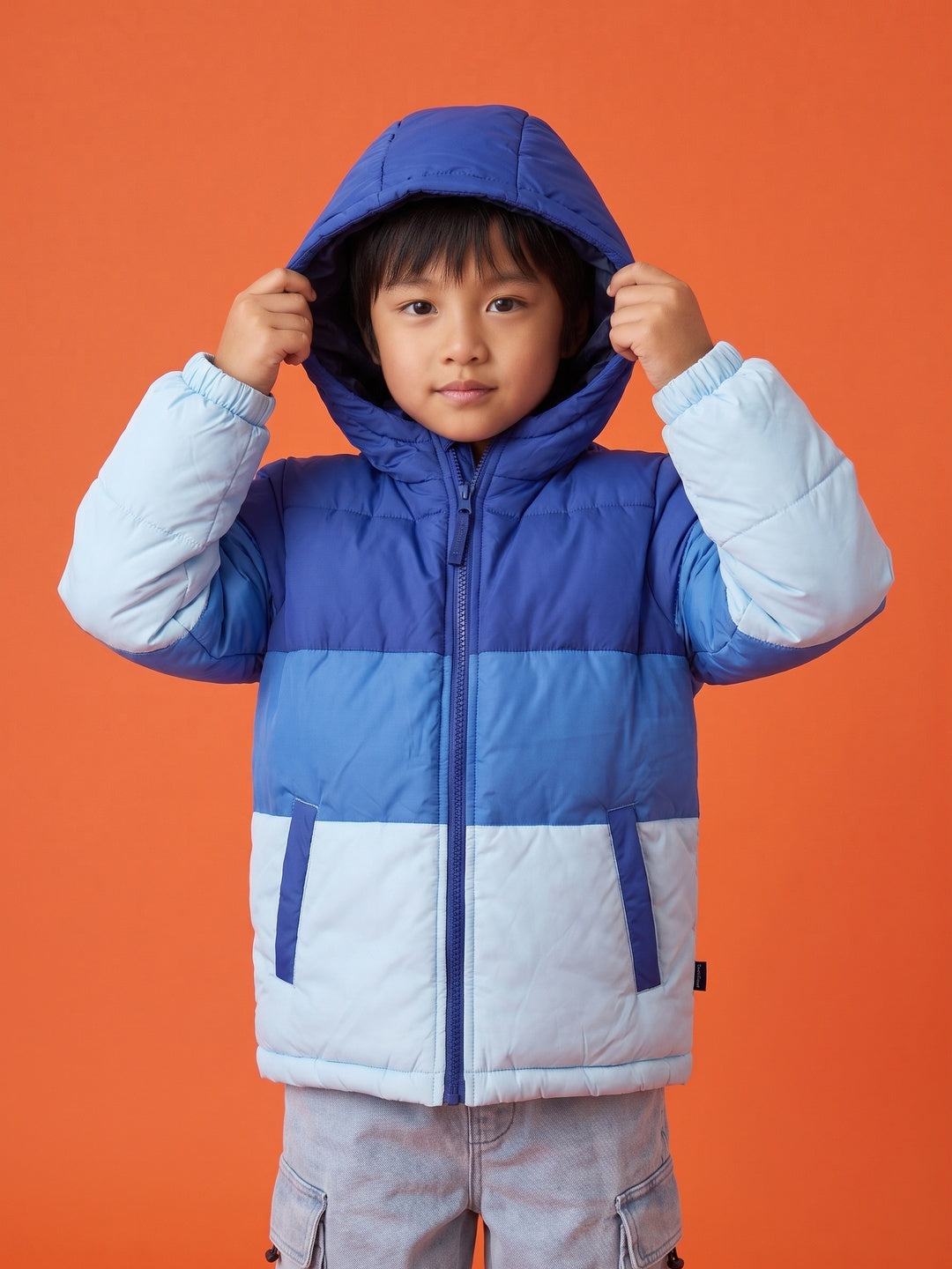 Nautinati Boys Hooded Ombre Colourblock Puffer Jacket with Front Zip, Regular Fit