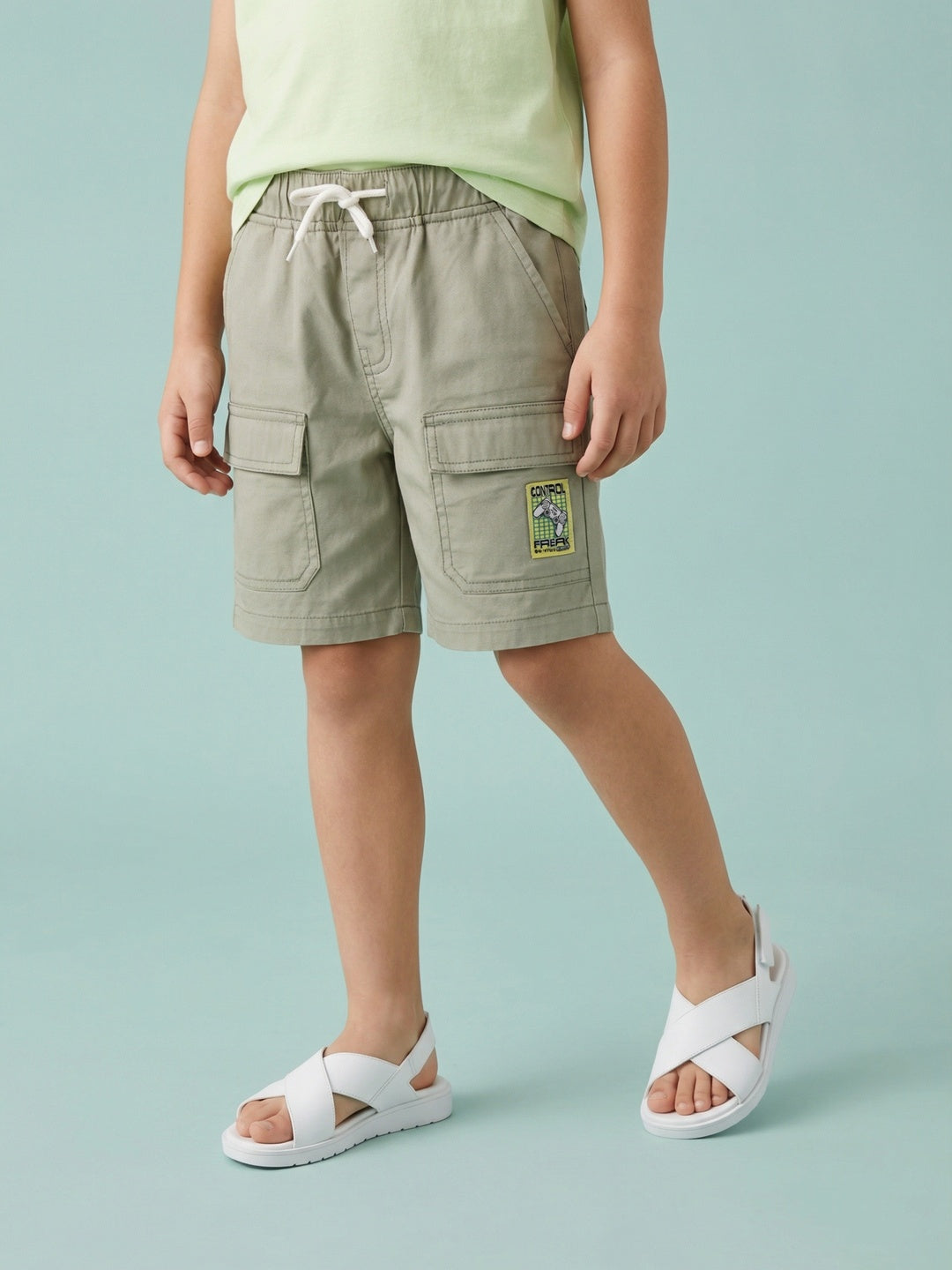 Nautinati Boys’ 100% Cotton Woven Gaming-theme Badge Cargo Shorts