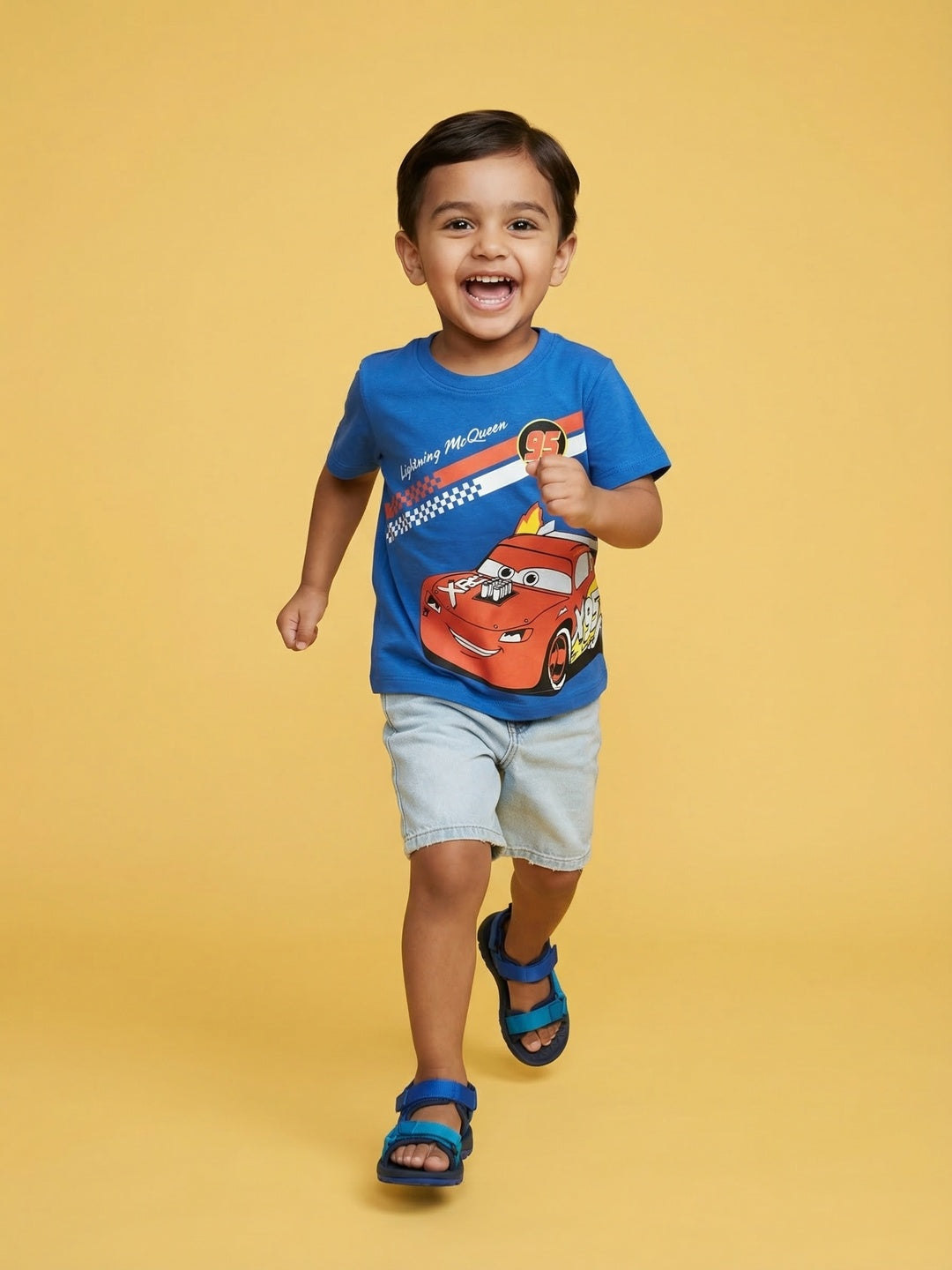 Nautinati Boys' 100% Cotton Crew Neck Disney Cars Placement Print T-shirt