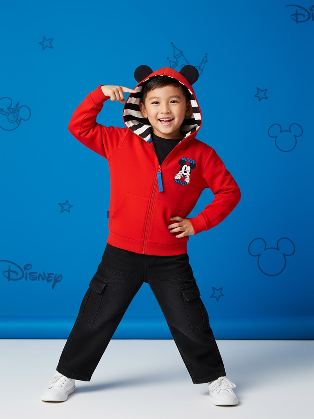 Nautinati Red Mickey Mouse Print Hooded Sweatshirt for Boys