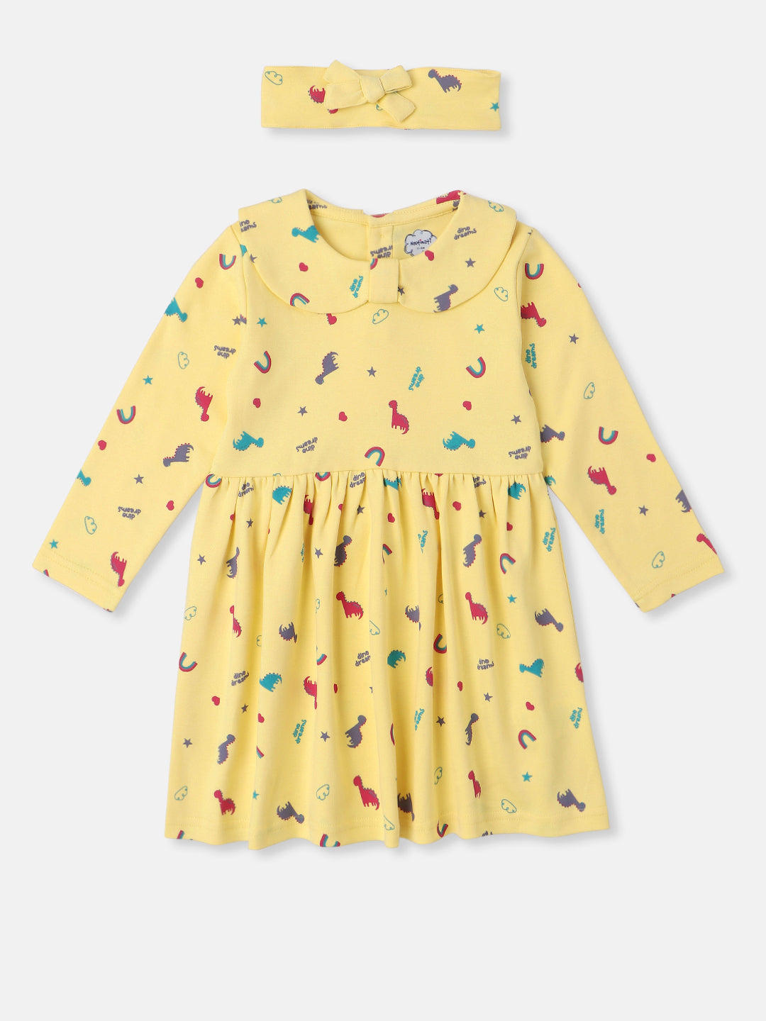 Nautinati Infantsâ€™ Cotton All Over Graphic Print Dress with Matching Headband