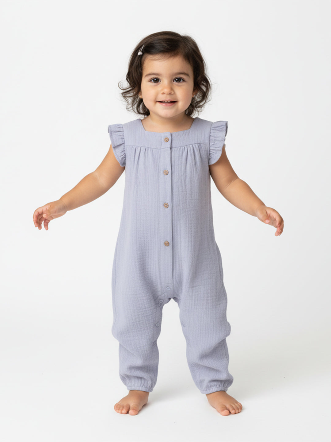 Nautinati Girls' Cotton Ruffle Sleeves Jumpsuit in Soft Double Cloth