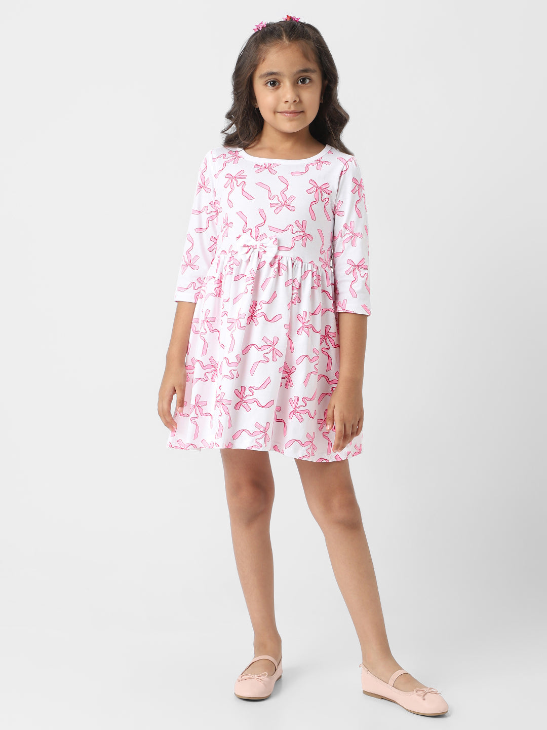 Nautinati Girls Jersey Cotton Bow Print Frock