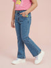 Nautinati  Girls' 100% Cotton Stretchable Bootcut Mid-blue Wash Essentials Jeans