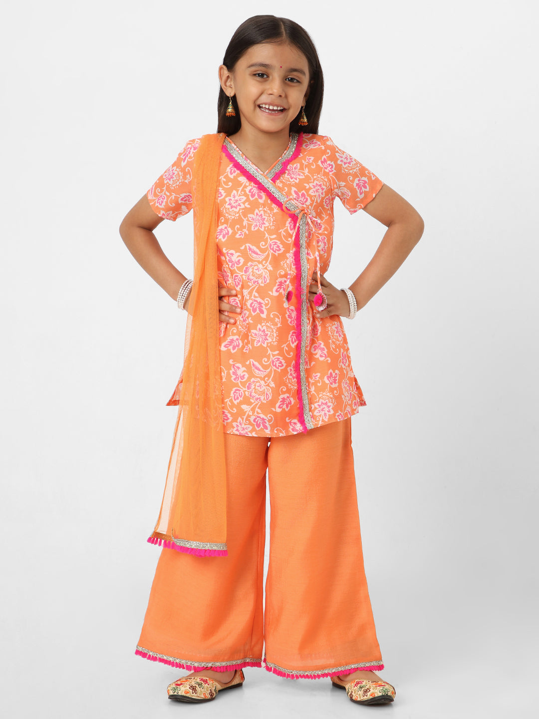 Nautinati Girls' Printed Chanderi Kurta Set with Dupatta