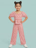 Nautinati Girls Valentine's Edition Red Floral Striped Peplum Top with Wide Leg Bottoms Co-ord Set