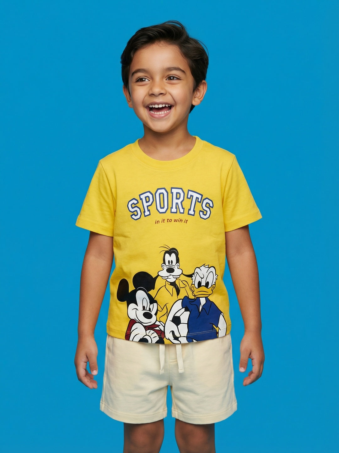 Nautinati Boys Mickey & Friends Printed Regular Fit Round Neck T-shirt and Shorts Clothing Set