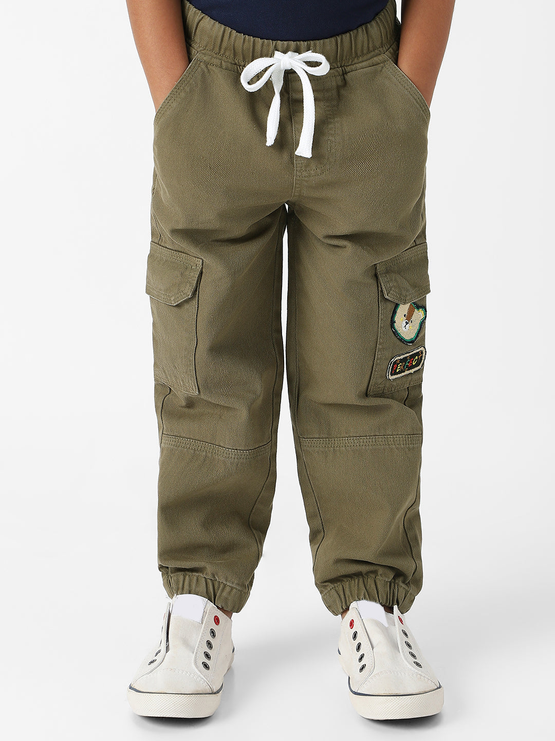 Nautinati Boys' Bear Patch Denim Cargo Style Joggers