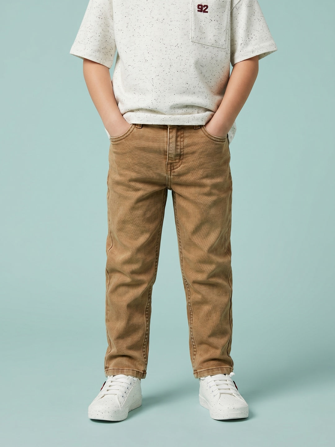 Nautinati Boys Pure Cotton Khaki Straight Fit Jeans
