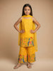 Nautinati Girls' Cotton Blend Woven Festive Floral Hem Printed Strappy A-line Kurti with Wide-leg Bottoms