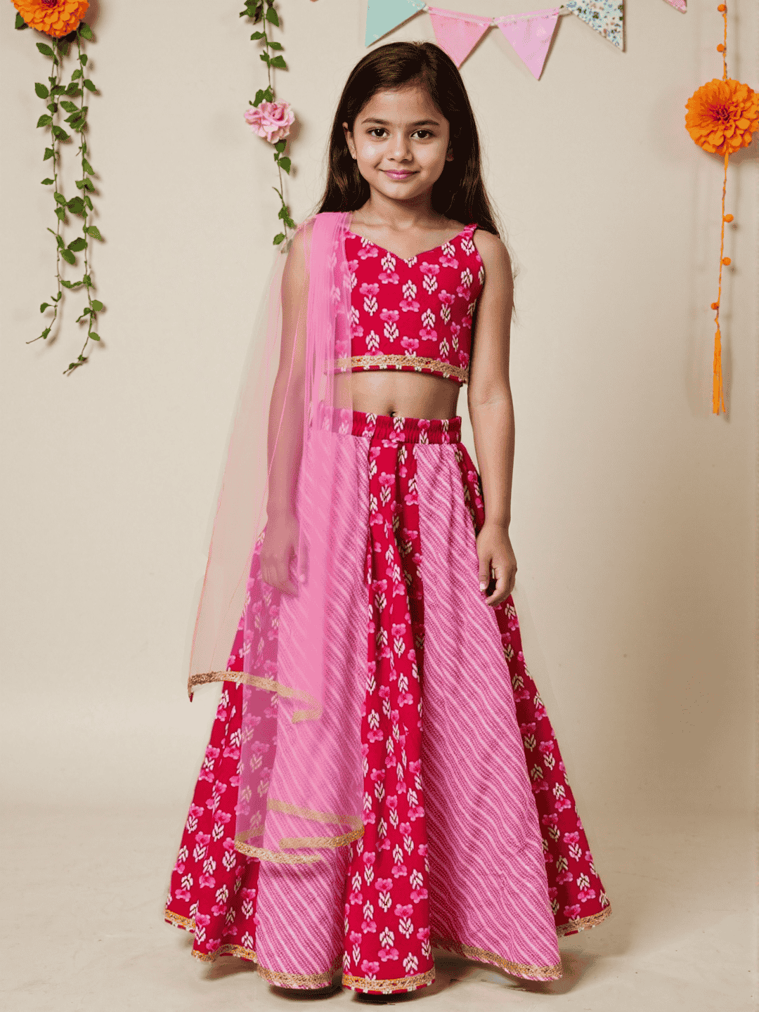 Nautinati Red Festive Ethnic Set For Girls – Cotton Comfort & Style