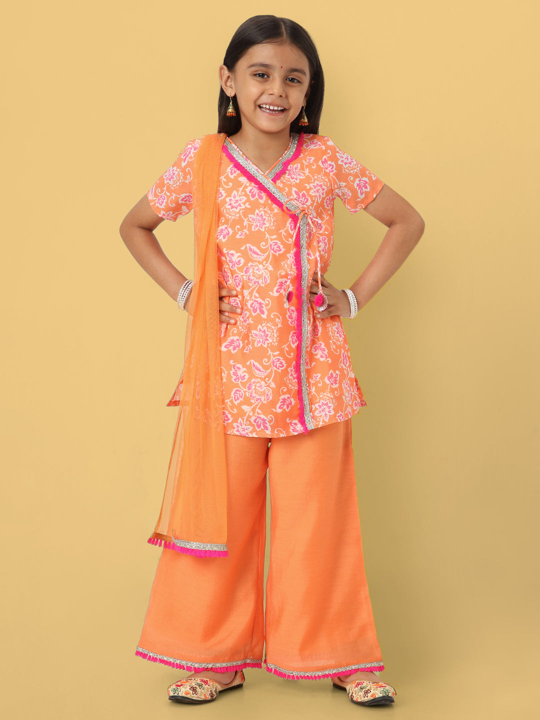 Nautinati Girls' Printed Chanderi Kurta Set with Dupatta