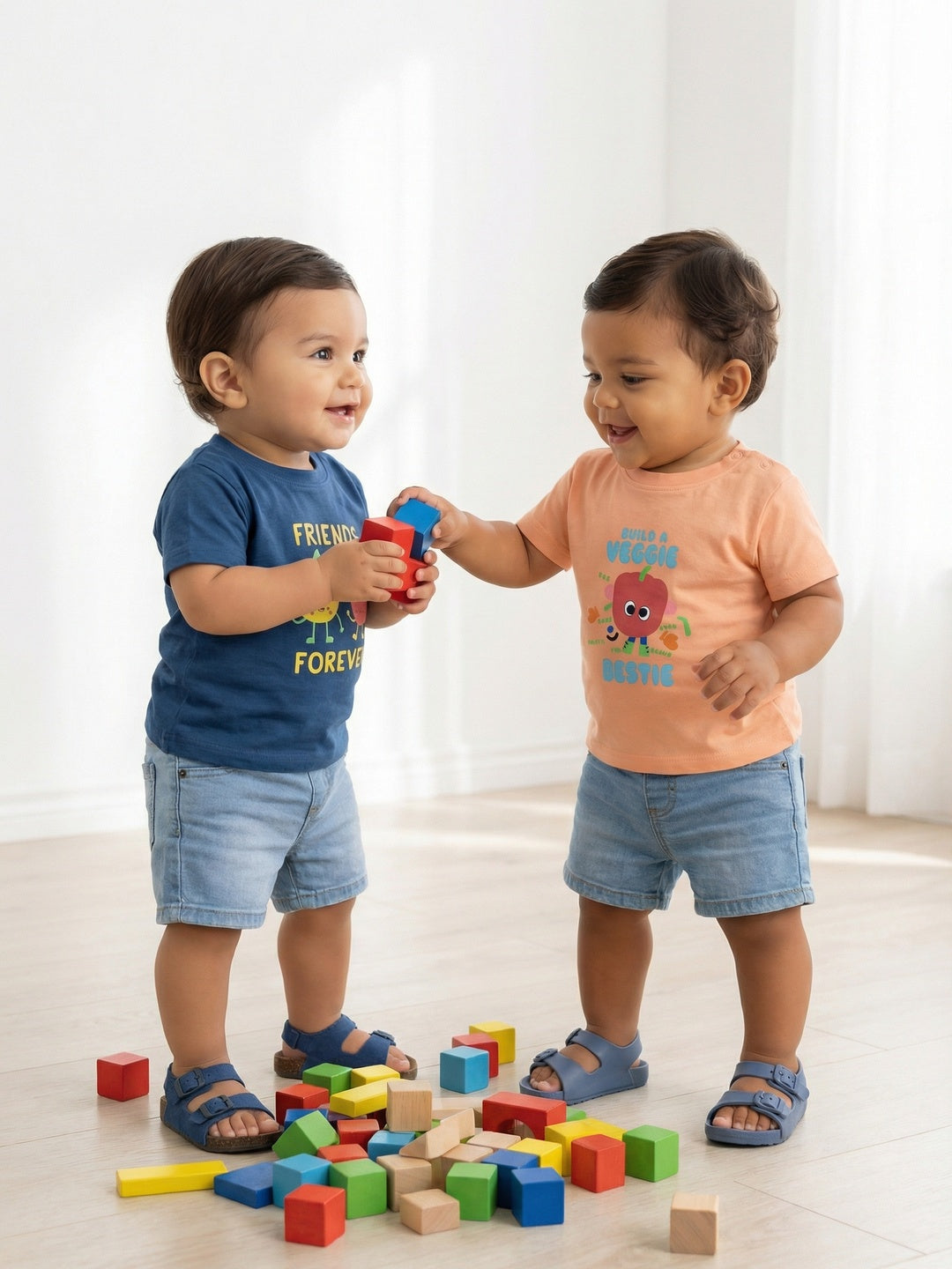 Nautinati Baby Boys' 100% Cotton Pack of 2 Printed Round Neck T-shirts