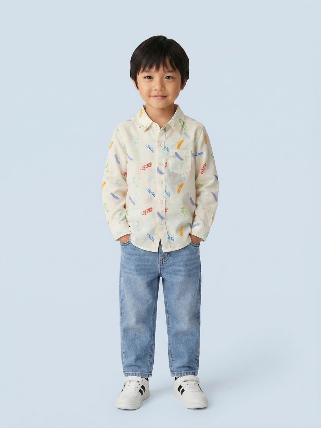 Nautinati Boys' Cotton Linen Blend Skateboard All-over Print Formal Party Shirt