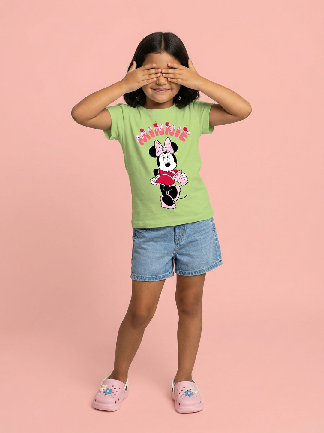 Nautinati Girls' 100% Cotton Crew Neck Disney Minnie Mouse Cupcake Placement Print T-shirt