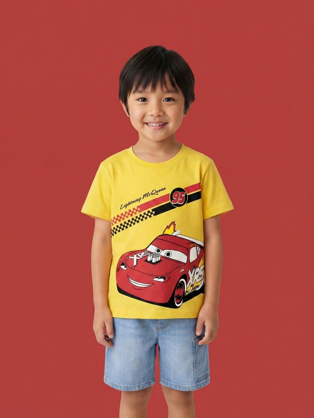 Nautinati Boys' 100% Cotton Crew Neck Disney Cars Placement Print T-shirt