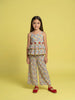 Nautinati Girls Tropical Floral Print Strappy Peplum Top with Wide Legged Pants Set