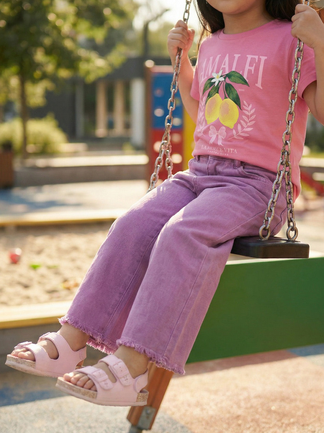 Nautinati  Girls' 100% Cotton Purple Overdyed Wide-leg Essentials Jeans