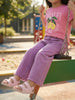 Nautinati  Girls' 100% Cotton Purple Overdyed Wide-leg Essentials Jeans