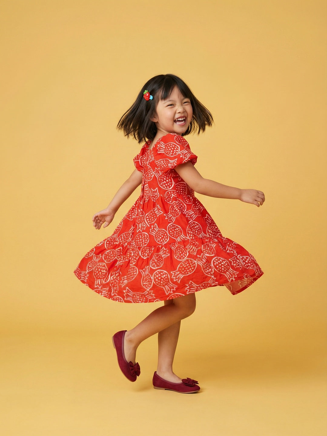Nautinati Girls' Cotton Blend All-over Print Fit & Flare Dress with Puff Sleeves
