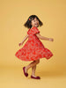 Nautinati Girls' Cotton Blend All-over Print Fit & Flare Dress with Puff Sleeves