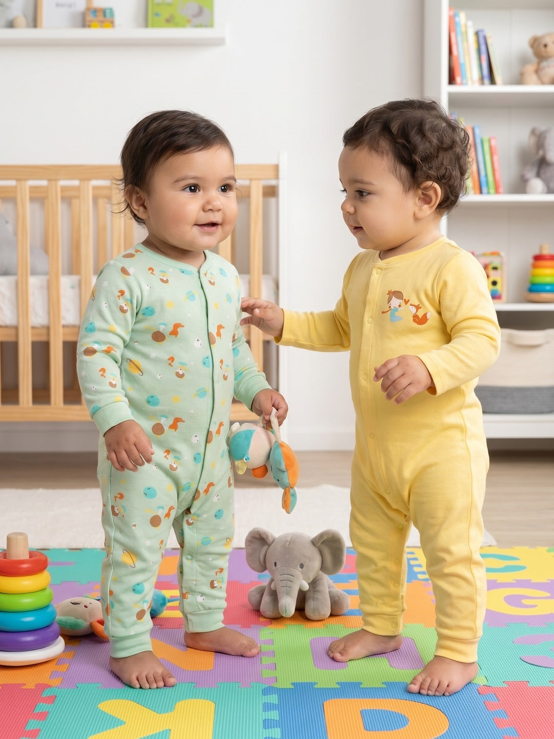 Nautinati Kids' Cotton All-overPlayful Printed Sleepsuit Set with Snap Button