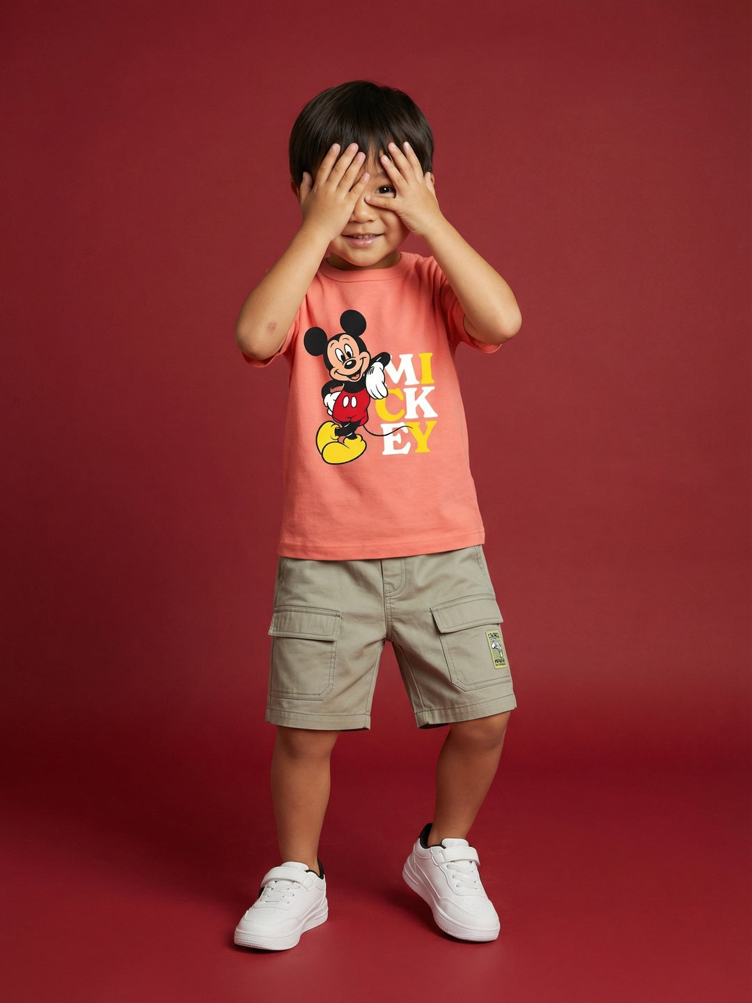Nautinati Boys' 100% Cotton Crew Neck Disney Mickey Mouse Placement Print T-shirt