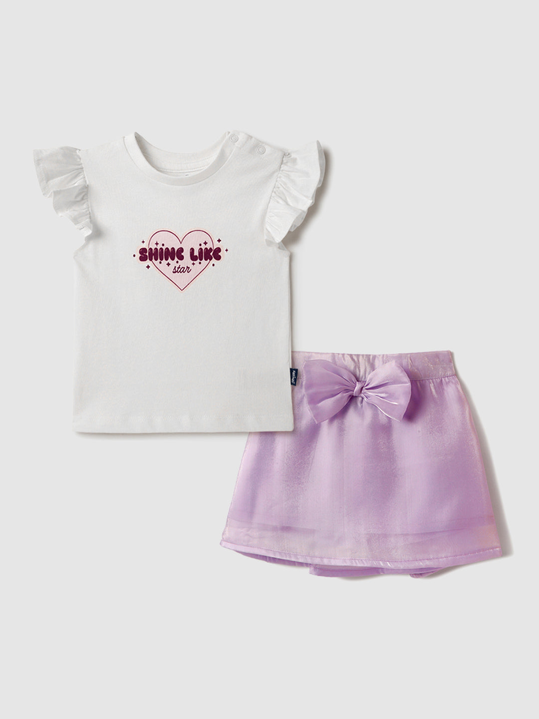 Nautinati Oraganza Lavender Bow Skirt With White Top Set for Girls
